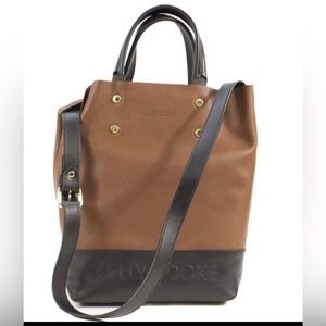 Brown and Dark Brown Leather Tote Satchel